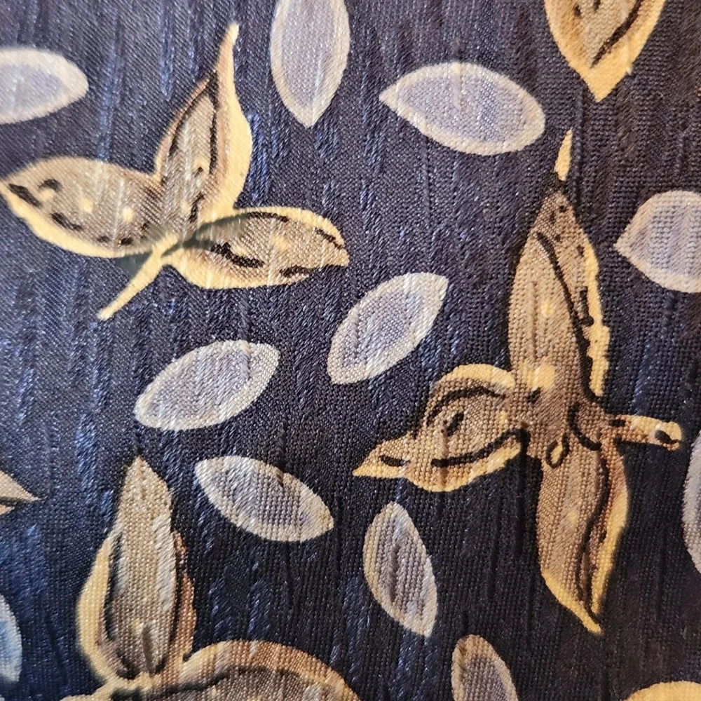 Jimmy Z Silk Necktie Mens OS Blue Gold Leaf Print Excellent Vintage Willis Reed